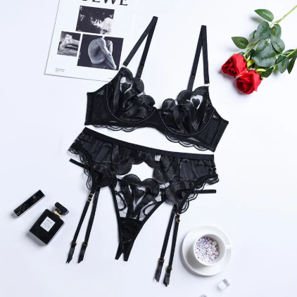 Set Of Mesh Embroidered Lingerie