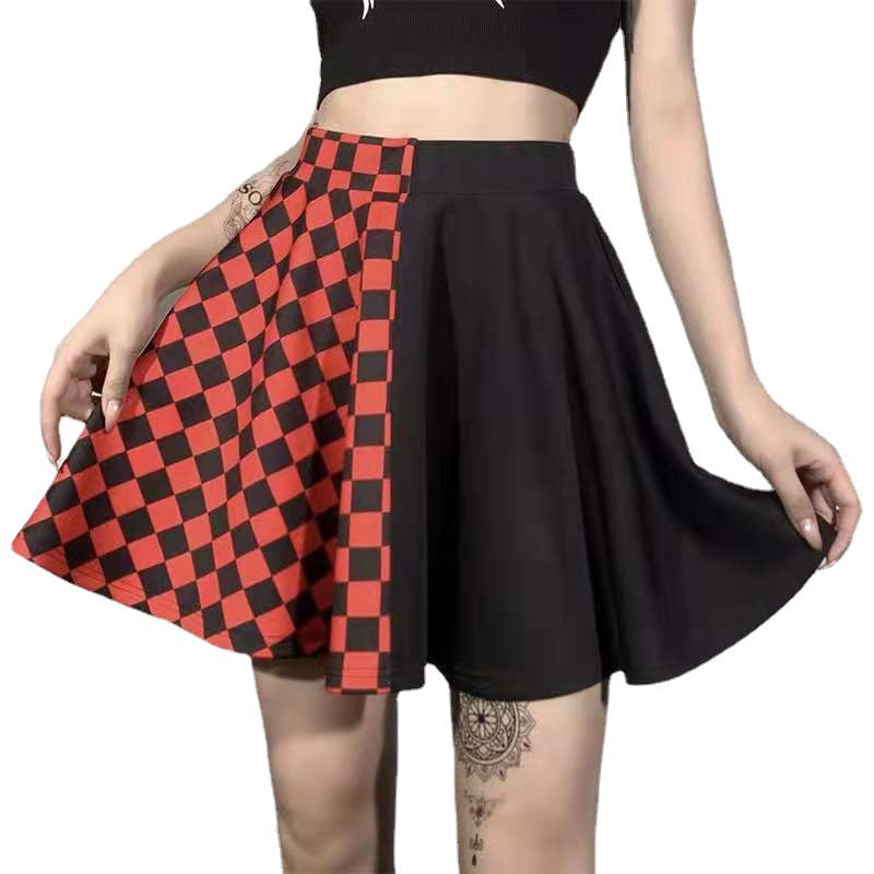 Dark girl series matching color check pattern skirt 2021 European and American summer sexy high waist half skirt