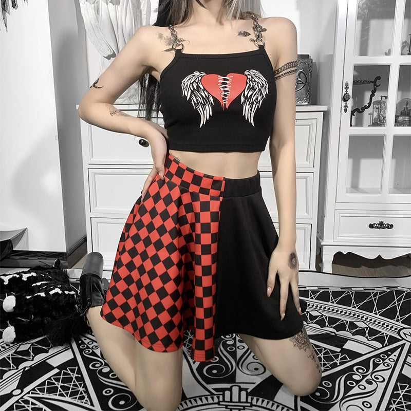 Dark girl series matching color check pattern skirt 2021 European and American summer sexy high waist half skirt