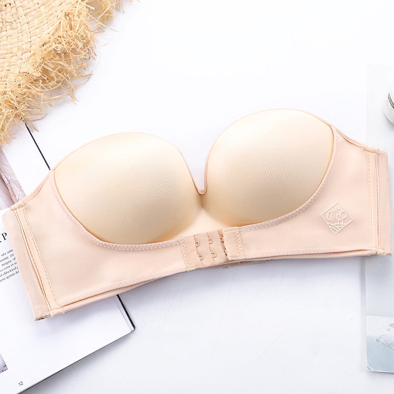 Oxygen QQ Sugar Strapless invisible non-slip fashion underwear no underwire small chest thickened gathering Invisible bra single piece