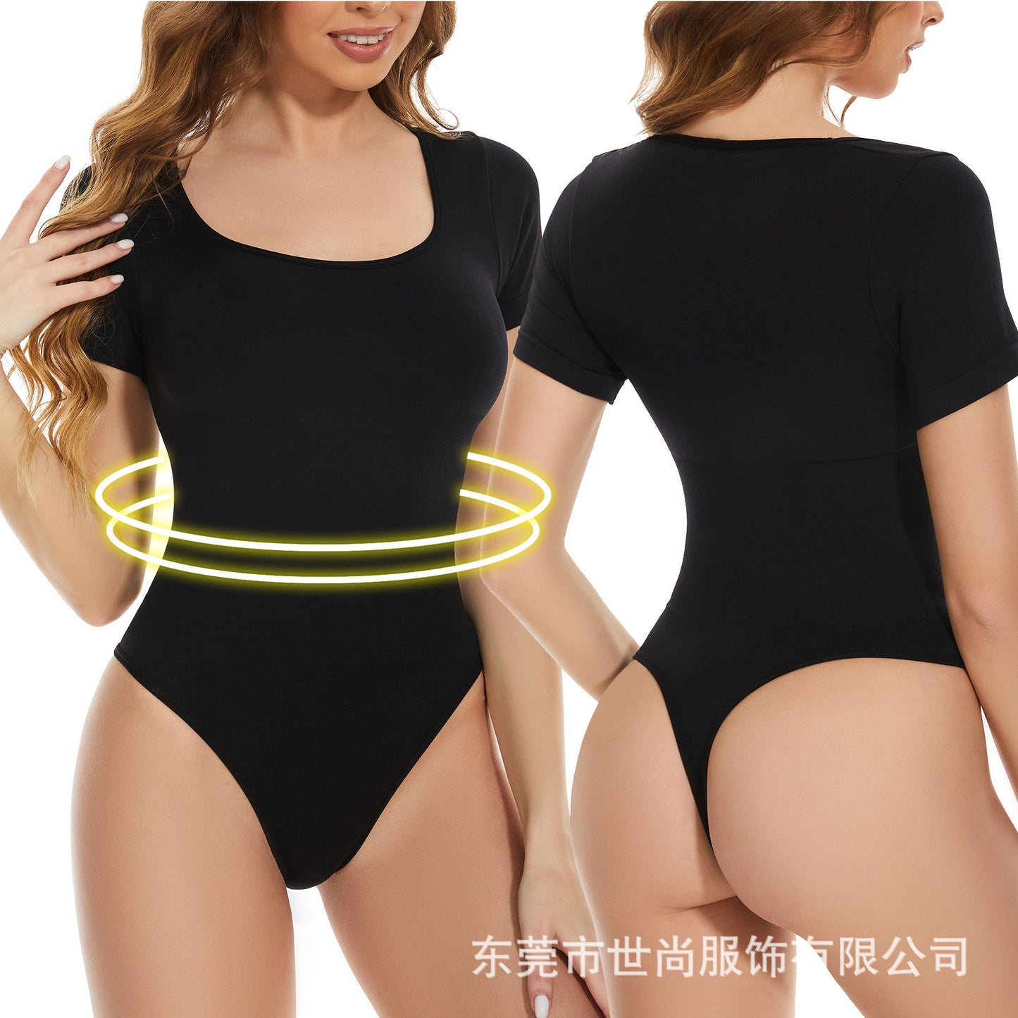 Solid color bodysuit women slimming base large size hip lift short sleeve seamless shapewear one-piece thong bodyshap