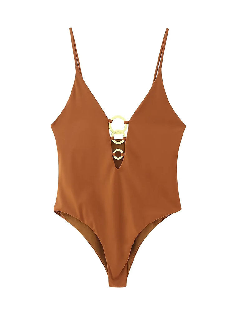 Summer new style European and American style women's fashion geometric pattern swimsuit onesie