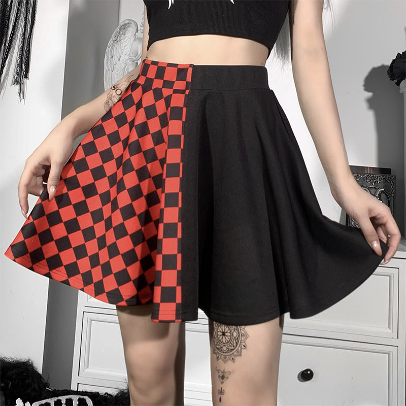Dark girl series matching color check pattern skirt 2021 European and American summer sexy high waist half skirt
