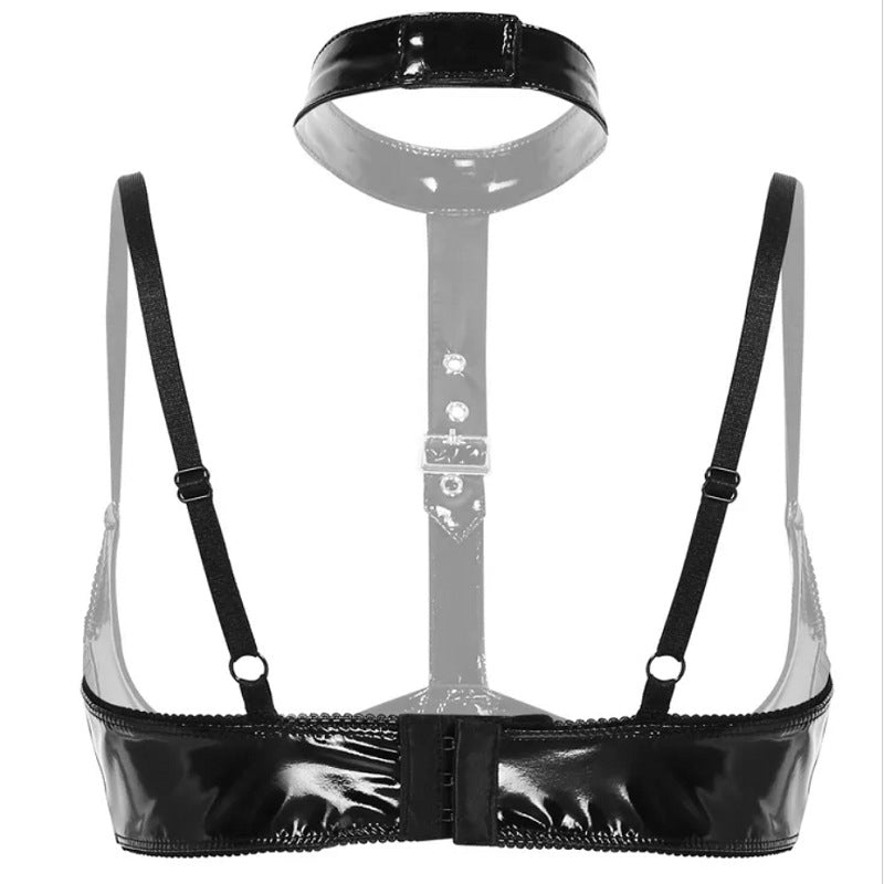 Cross-border products PVC highlighting patent leather sexy Low cut Leather Bra Straps Adjustable Odor Free sizing accurate