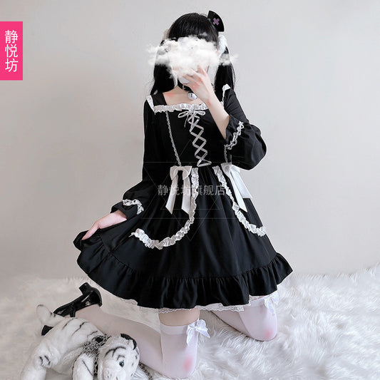Dark Girl dress cosplay Halloween costume lolita lace bow sexy little black dress girl