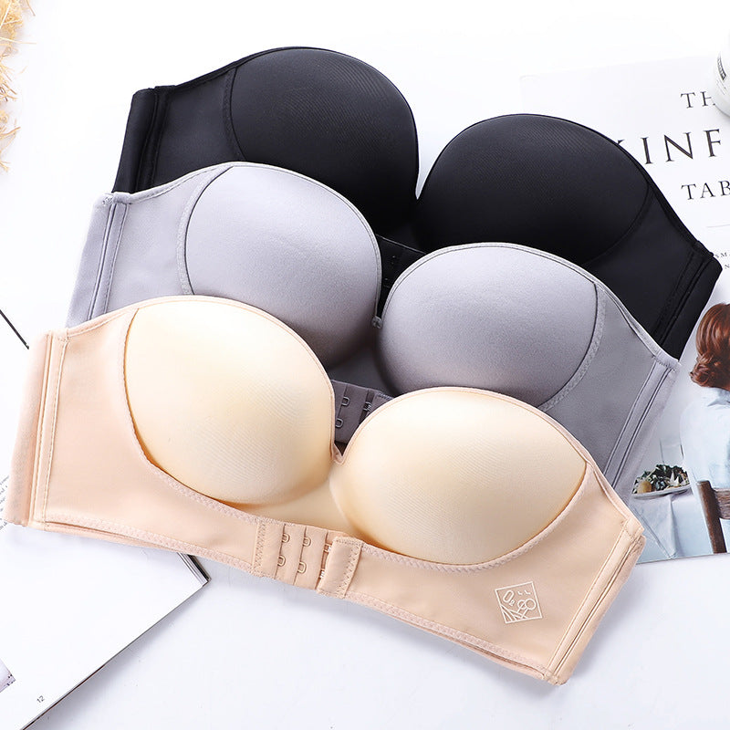 Oxygen QQ Sugar Strapless invisible non-slip fashion underwear no underwire small chest thickened gathering Invisible bra single piece
