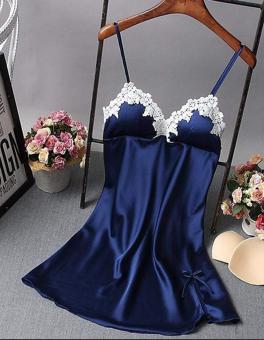 Sleep dress with breast pad, lace, strap skirt, 6 color optional pajamas, summer ice relief products, color paste screen