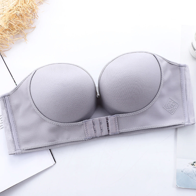 Oxygen QQ Sugar Strapless invisible non-slip fashion underwear no underwire small chest thickened gathering Invisible bra single piece