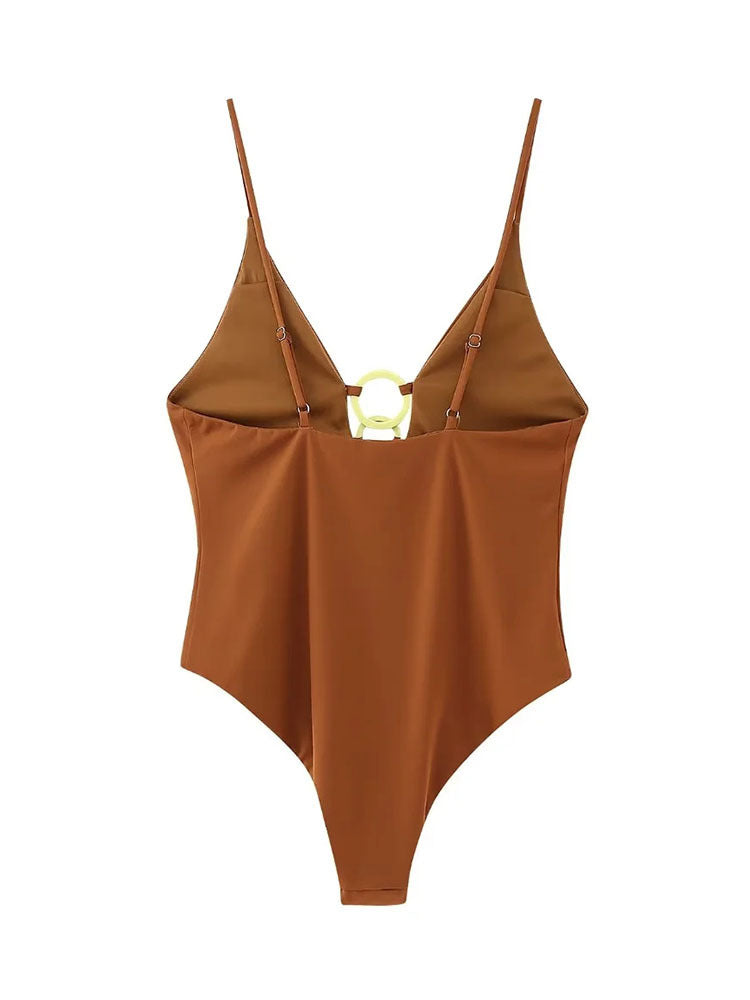 Summer new style European and American style women's fashion geometric pattern swimsuit onesie
