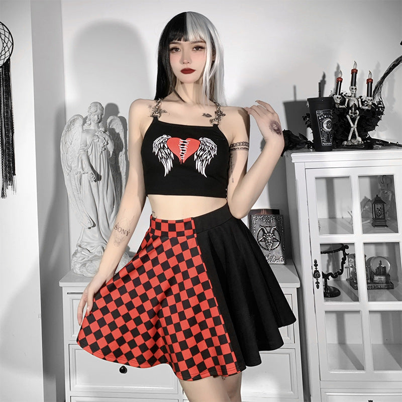 Dark girl series matching color check pattern skirt 2021 European and American summer sexy high waist half skirt