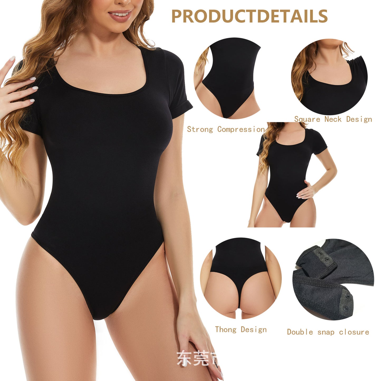 Solid color bodysuit women slimming base large size hip lift short sleeve seamless shapewear one-piece thong bodyshap