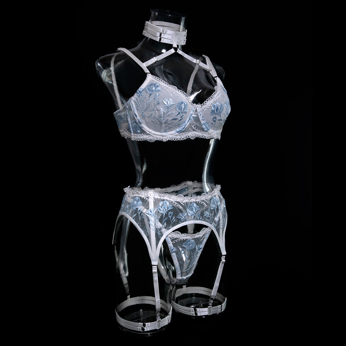 Wholesale White Bra and Knickers Set with Flower Embroidery Side Display