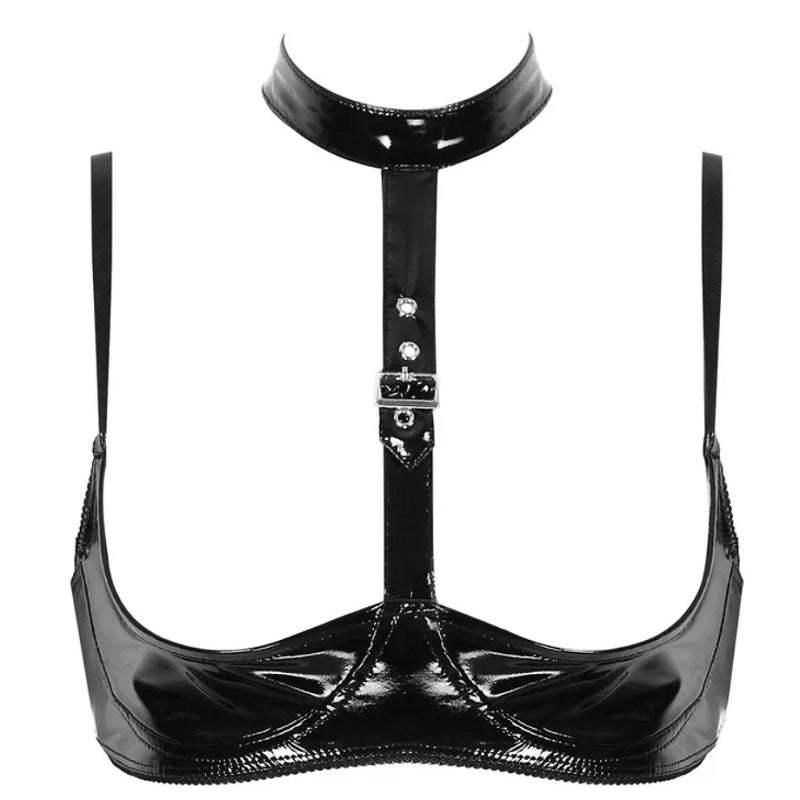 Cross-border products PVC highlighting patent leather sexy Low cut Leather Bra Straps Adjustable Odor Free sizing accurate