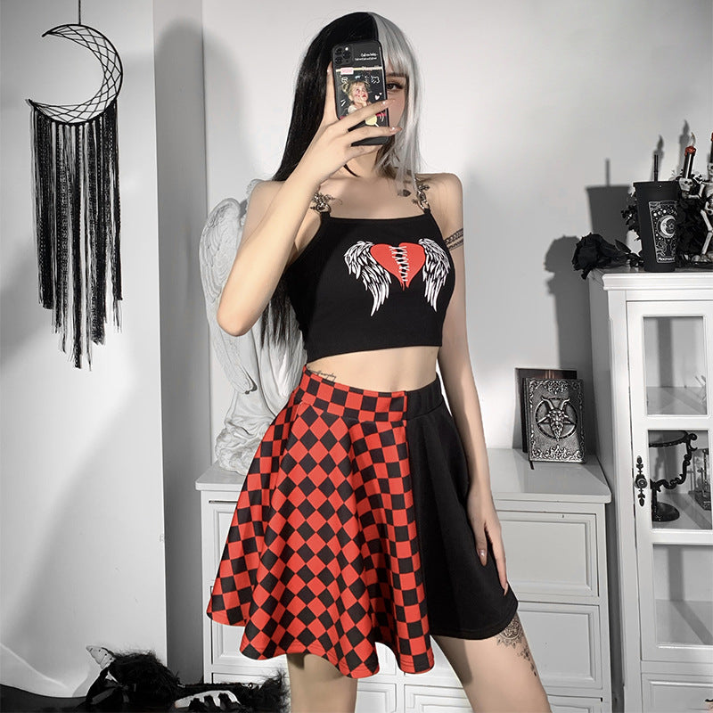 Dark girl series matching color check pattern skirt 2021 European and American summer sexy high waist half skirt