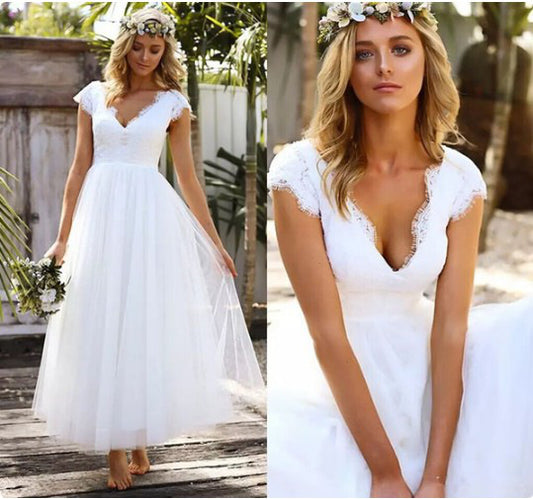 V-neck lace style wedding dress