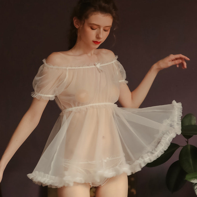 Sexy CHIffon short skirt BIG size SEX APPEAL pajamas female transparent sex appeal underwear is about to SEduce tease coquettish bed to go up wholesale