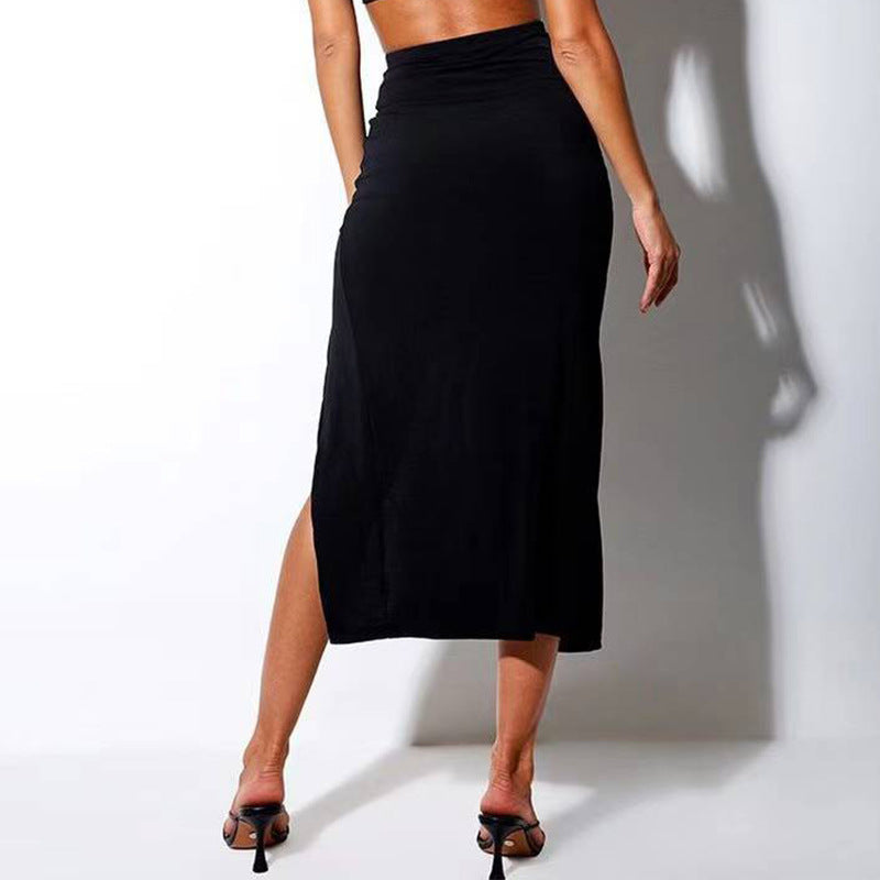 Autumn and winter new women's dress solid color high waist show thin half skirt