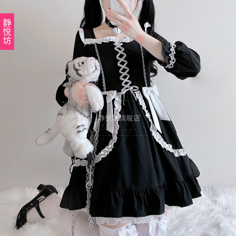 Dark Girl dress cosplay Halloween costume lolita lace bow sexy little black dress girl
