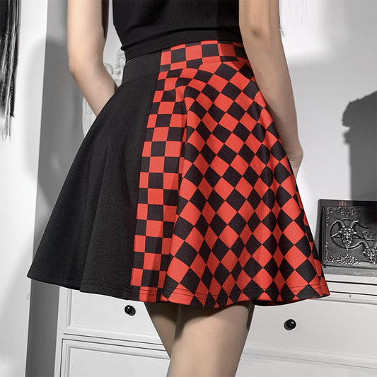 Dark girl series matching color check pattern skirt 2021 European and American summer sexy high waist half skirt